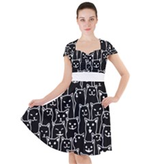 Funny Cat Pattern Organic Style Minimalist On Black Background Cap Sleeve Midi Dress by genx