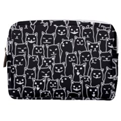 Funny Cat Pattern Organic Style Minimalist On Black Background Make Up Pouch (medium)