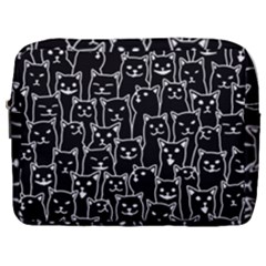 Funny Cat Pattern Organic Style Minimalist On Black Background Make Up Pouch (large) by genx