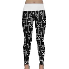 Funny Cat Pattern Organic Style Minimalist On Black Background Lightweight Velour Classic Yoga Leggings by genx