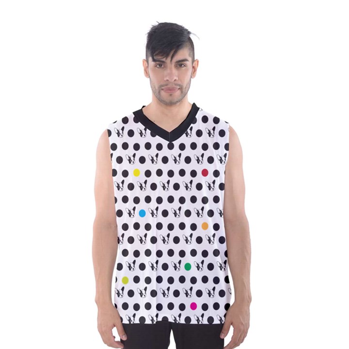 Boston Terrier Dog Pattern with rainbow and black polka dots Men s Basketball Tank Top