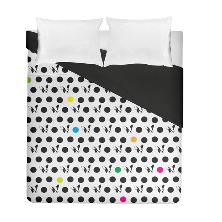 Boston Terrier Dog Pattern with rainbow and black polka dots Duvet Cover Double Side (Full/ Double Size)