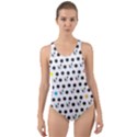 Boston Terrier Dog Pattern with rainbow and black polka dots Cut-Out Back One Piece Swimsuit View1