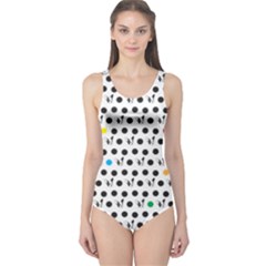 Boston Terrier Dog Pattern With Rainbow And Black Polka Dots One Piece Swimsuit by genx