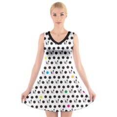 Boston Terrier Dog Pattern With Rainbow And Black Polka Dots V-neck Sleeveless Dress by genx