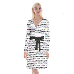 Boston Terrier Dog Pattern With Rainbow And Black Polka Dots Long Sleeve Velvet Front Wrap Dress by genx