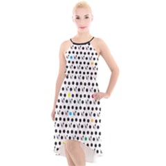 Boston Terrier Dog Pattern With Rainbow And Black Polka Dots High-low Halter Chiffon Dress  by genx