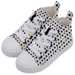 Boston Terrier Dog Pattern With Rainbow And Black Polka Dots Kid s Mid-top Canvas Sneakers by genx