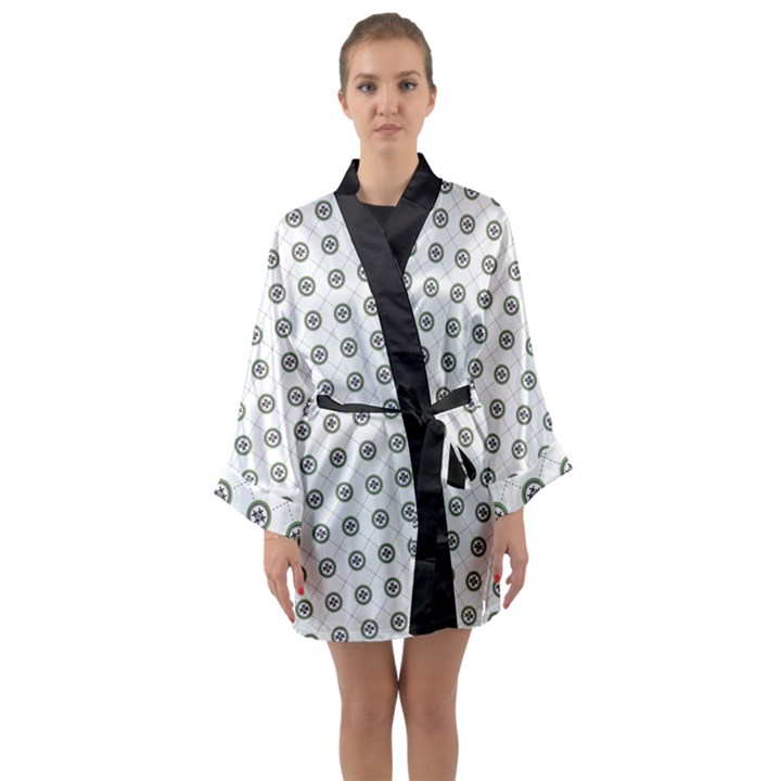 Logo Kekistan Pattern Elegant with lines on white background Long Sleeve Kimono Robe