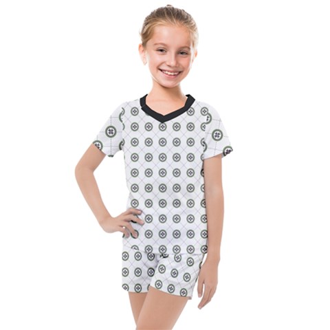 Logo Kekistan Pattern Elegant With Lines On White Background Kids  Mesh Tee And Shorts Set by snek