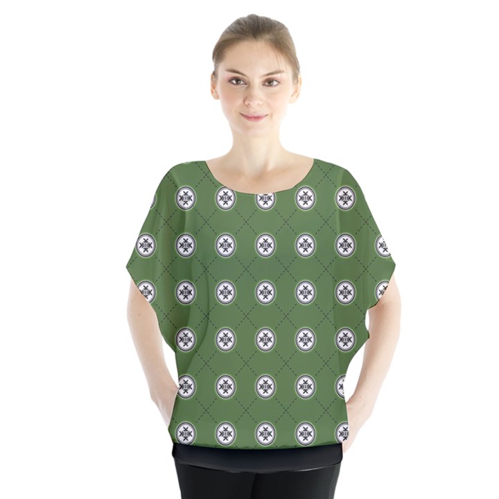 Logo Kekistan Pattern Elegant with lines on green background Batwing Chiffon Blouse