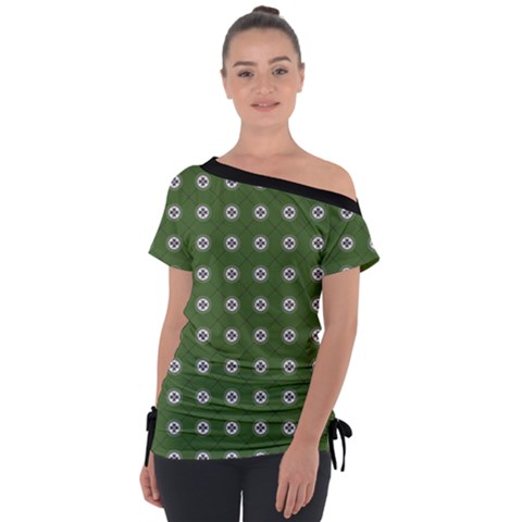 Logo Kekistan Pattern Elegant With Lines On Green Background Off Shoulder Tie-up Tee by snek