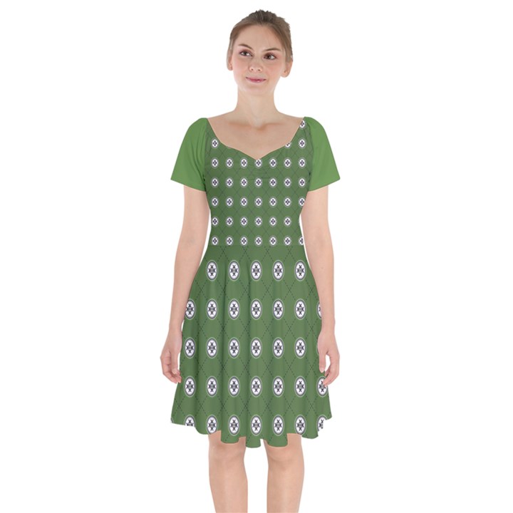 Logo Kekistan Pattern Elegant with lines on green background Short Sleeve Bardot Dress