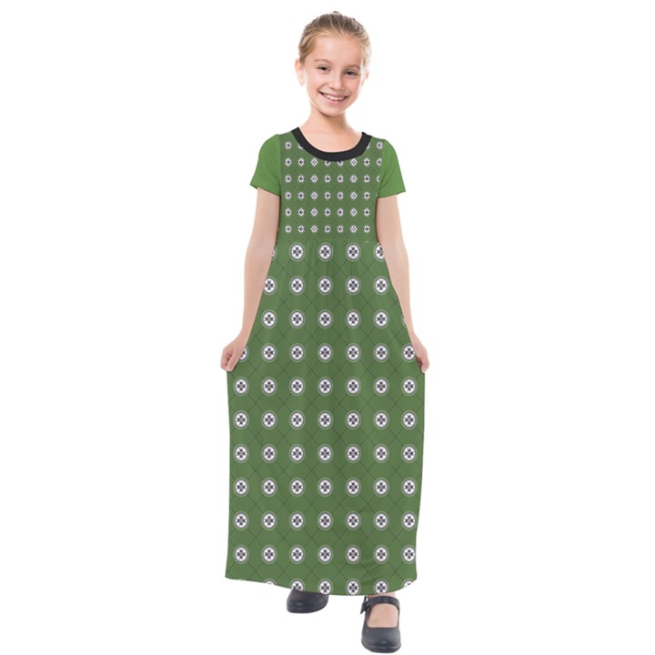 Logo Kekistan Pattern Elegant with lines on green background Kids  Short Sleeve Maxi Dress