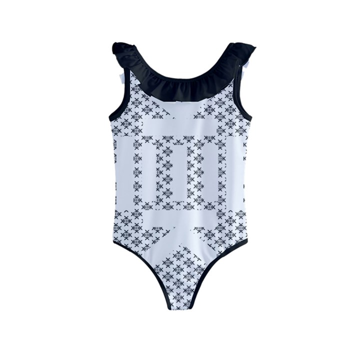 Logo Kek Pattern Black and White Kekistan Kids  Frill Swimsuit