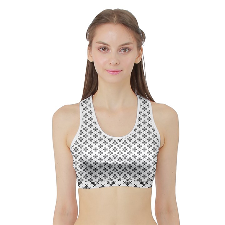 Logo Kek Pattern Black and White Kekistan white background Sports Bra with Border