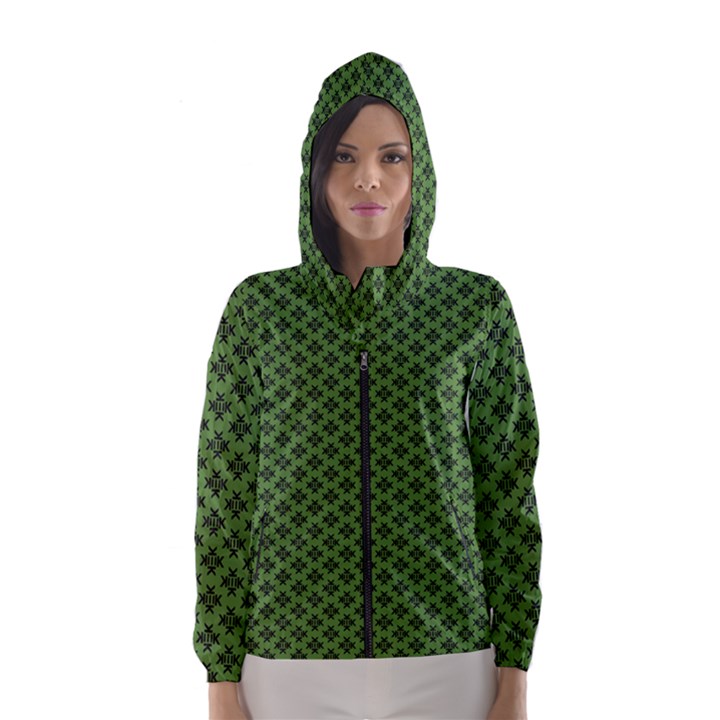 Logo Kek Pattern Black and Kekistan green background Hooded Windbreaker (Women)