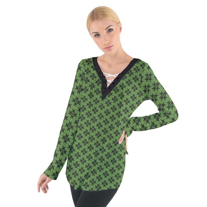 Logo Kek Pattern Black and Kekistan green background Tie Up Tee