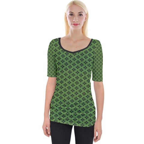 Logo Kek Pattern Black And Kekistan Green Background Wide Neckline Tee by snek