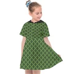 Logo Kek Pattern Black And Kekistan Green Background Kids  Sailor Dress by snek