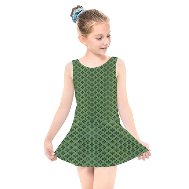 Logo Kek Pattern Black and Kekistan green background Kids  Skater Dress Swimsuit