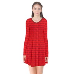 Maga Make America Great Again Usa Pattern Red Long Sleeve V-neck Flare Dress by snek