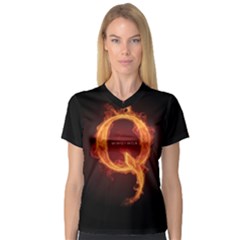 Qanon Letter Q Fire Effect Wwgowga Wwg1wga V-neck Sport Mesh Tee