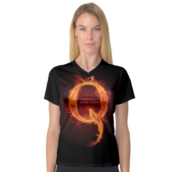 QAnon Letter Q Fire effect WWGOWGA WWG1WGA V-Neck Sport Mesh Tee