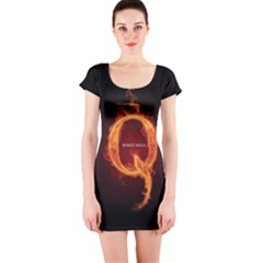 Qanon Letter Q Fire Effect Wwgowga Wwg1wga Short Sleeve Bodycon Dress by snek