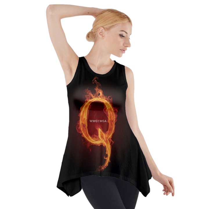 QAnon Letter Q Fire effect WWGOWGA WWG1WGA Side Drop Tank Tunic