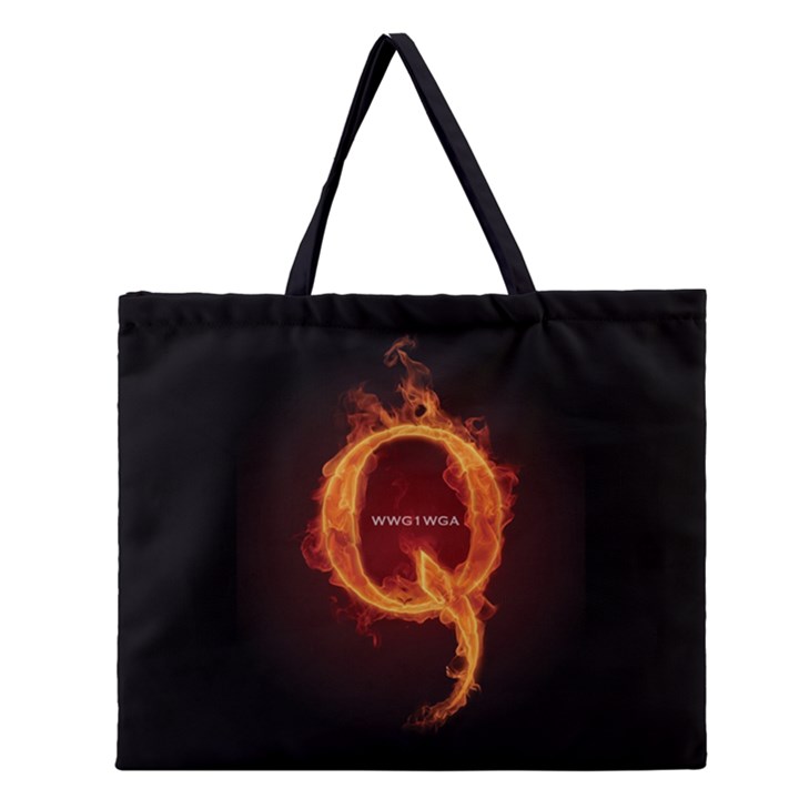 QAnon Letter Q Fire effect WWGOWGA WWG1WGA Zipper Large Tote Bag