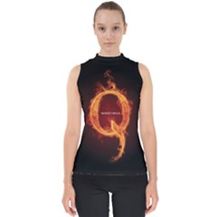 Qanon Letter Q Fire Effect Wwgowga Wwg1wga Mock Neck Shell Top