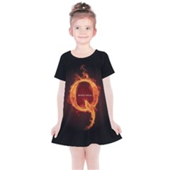 Qanon Letter Q Fire Effect Wwgowga Wwg1wga Kids  Simple Cotton Dress by snek