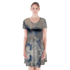 Deep Time Clouds Short Sleeve V-neck Flare Dress by LoolyElzayat