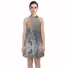 Deep Time Clouds Velvet Halter Neckline Dress  by LoolyElzayat