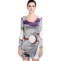 Purple Cup Nerd Long Sleeve Bodycon Dress