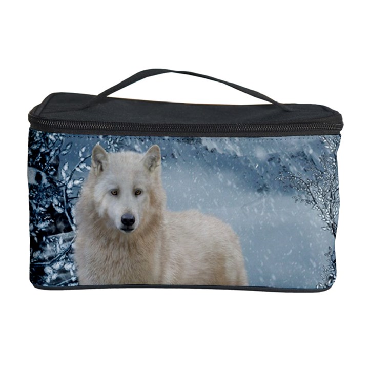 Wonderful Arctic Wolf In The Winter Landscape Cosmetic Storage