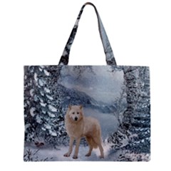 Wonderful Arctic Wolf In The Winter Landscape Zipper Mini Tote Bag by FantasyWorld7