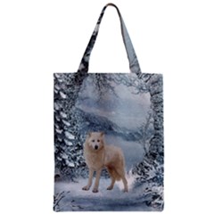 Wonderful Arctic Wolf In The Winter Landscape Zipper Classic Tote Bag by FantasyWorld7