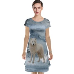 Wonderful Arctic Wolf In The Winter Landscape Cap Sleeve Nightdress by FantasyWorld7