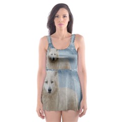 Wonderful Arctic Wolf In The Winter Landscape Skater Dress Swimsuit by FantasyWorld7