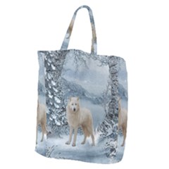 Wonderful Arctic Wolf In The Winter Landscape Giant Grocery Tote by FantasyWorld7