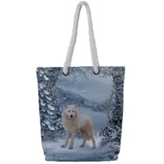 Wonderful Arctic Wolf In The Winter Landscape Full Print Rope Handle Tote (small) by FantasyWorld7