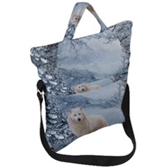 Wonderful Arctic Wolf In The Winter Landscape Fold Over Handle Tote Bag by FantasyWorld7