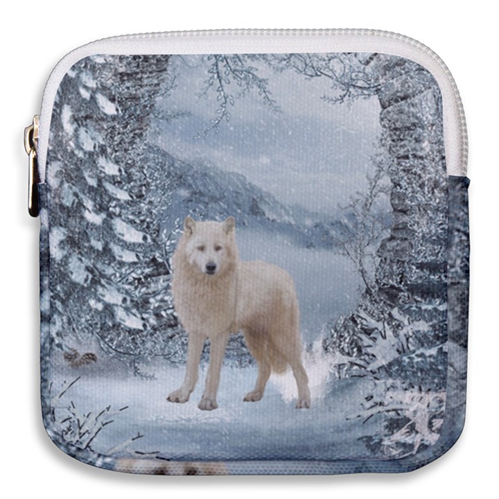 Wonderful Arctic Wolf In The Winter Landscape Mini Square Pouch