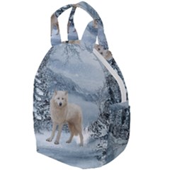 Wonderful Arctic Wolf In The Winter Landscape Travel Backpacks by FantasyWorld7