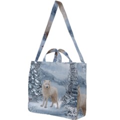 Wonderful Arctic Wolf In The Winter Landscape Square Shoulder Tote Bag by FantasyWorld7