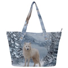 Wonderful Arctic Wolf In The Winter Landscape Full Print Shoulder Bag by FantasyWorld7