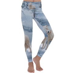 Wonderful Arctic Wolf In The Winter Landscape Kids  Lightweight Velour Classic Yoga Leggings