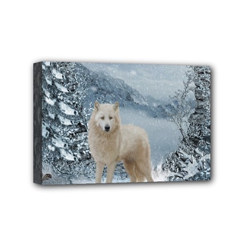 Wonderful Arctic Wolf In The Winter Landscape Mini Canvas 6  X 4  (stretched) by FantasyWorld7